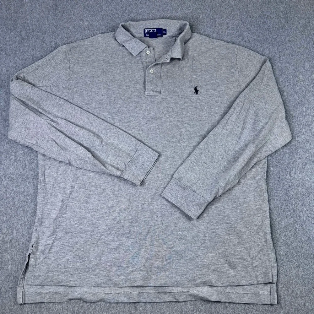 Polo Ralph Lauren Men's Size XL Long Sleeve‎ Classic Fit Polo Gray Black Pony